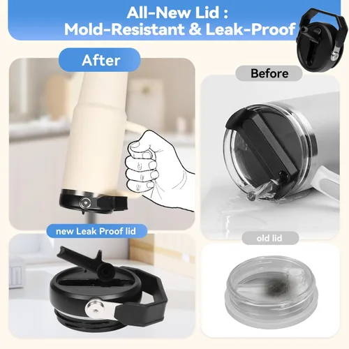 Vista 4 de Tapa abatible con popote para Stanley de 30 y 20 onzas, repuesto superior a prueba de fugas con asa para Stanley Quencher y ProTour de 30 y 20