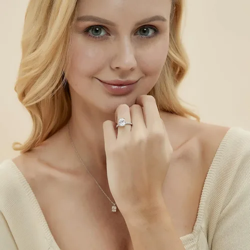 Vista 5 de EAMTI - Anillos de compromiso de plata de ley 925 de 3 quilates con circonita cúbica de corte ovalado anillos de promesa de boda para mujer