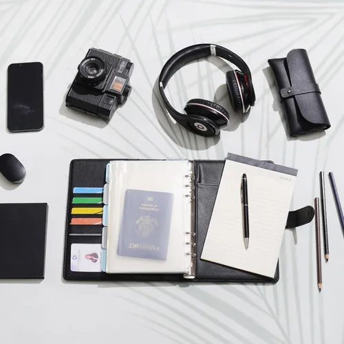 Vista 4 de WASON Carpeta de piel sintética A5 PU, Diario de anillo de cartera con papel punteado, Cuaderno rellenable para papel tamaño A5, Libreta