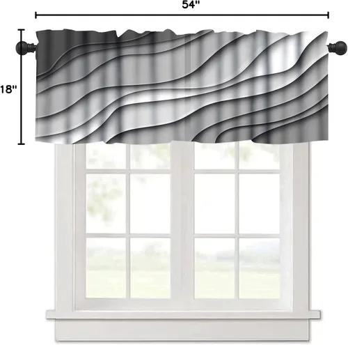 Vista 6 de Cenefa de cortina geométrica para ventanas, cenefa moderna con bolsillo para barra, 1 panel, cortinas cortas abstractas para playa, cortinas cortas