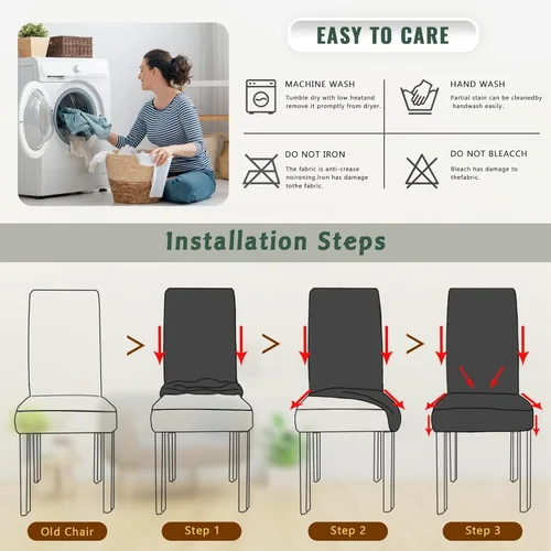 Vista 7 de Juego de 6 fundas para sillas de comedor, fundas elásticas de spandex para sillas de cocina, protectores extraíbles y lavables para sillas
