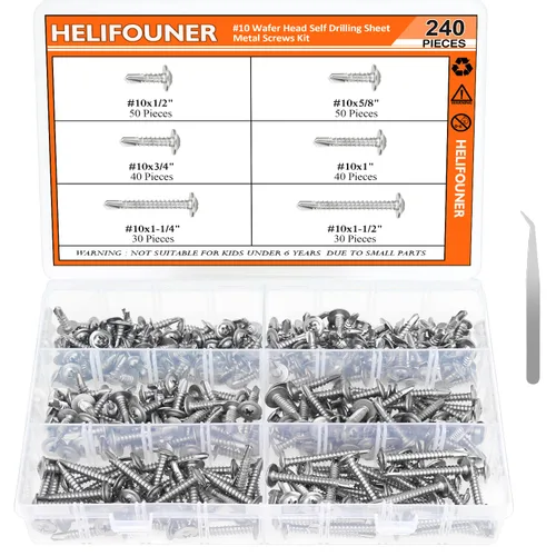 Vista 9 de HELIFOUNER #10 x1/2", 5/8", 3/4", 1", 1-1/4", 1-1/2" tornillos autoperforantes Kit surtido de tornillos para chapa, acero inoxidable 410