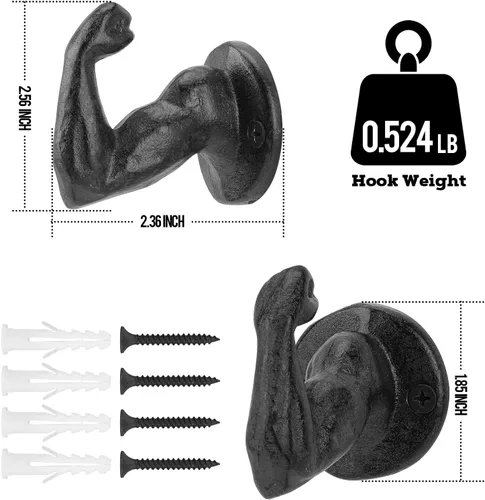 Vista 3 de Ganchos Rústicos de Hierro Fundido para Abrigos, Soporte para Llaves Montado en la Pared, Ganchos Decorativos de Estilo Granja, Ganchos de Pared