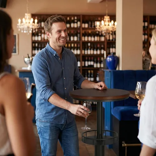 Vista 8 de Topower Mesa de pub industrial 19.7 "redonda de madera de pino maciza superior de doble capa 41.3 "H mesa de barra negra