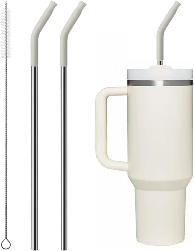Vista 13 de Pajitas metálicas reutilizables con puntas de silicona para vaso Stanley de 30 oz, 2 piezas de pajitas de acero inoxidable de 30 oz de reemplazo