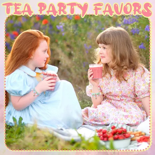 Vista 4 de Cunno 36 pulseras de fiesta de té a granel para niñas, pulseras de cuentas de tetera para niñas, regalos de fiesta de princesa de té, accesorios