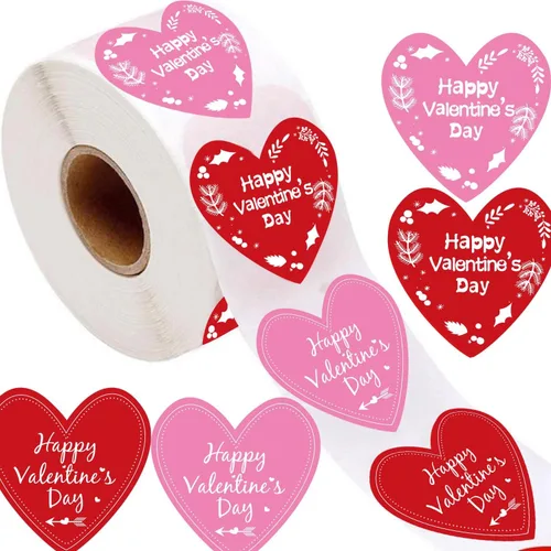Etiquetas adhesivas rojas de 2 pulgadas para el día de San Valentín, diseño de corazón de San Valentín, decoración del día de San Valentín,