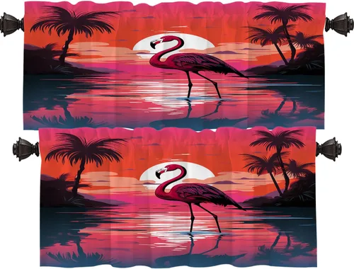 Vista 61 de Shrahala Floral Abstract Design Tier Curtains for Kitchen Windows, Minimalist Flower Illustration Window Curtain Panels Multilayer Polyester