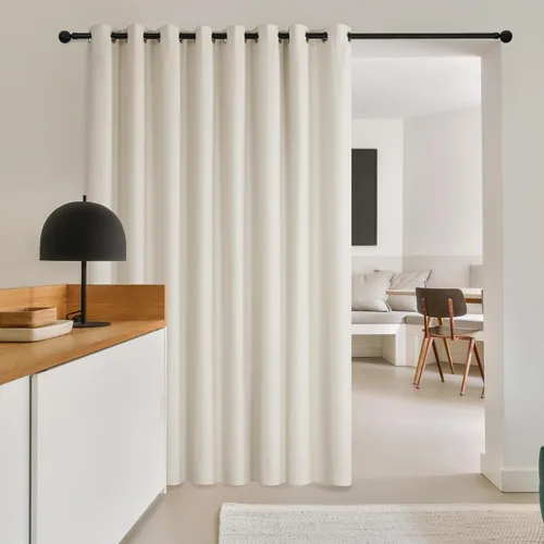 Vista 2 de Deconovo Cortinas 100% opacas para puerta de patio de 84 pulgadas de largo, cortinas de lino extra anchas con textura de lino, paneles de cortina