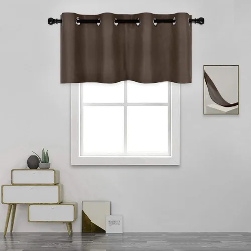 Vista 20 de DECOVSUN Cenefa de cortina opaca amarilla brillante para ventanas de cocina, cenefa opaca con ojales para dormitorio, cenefa corta y recta para sala