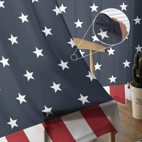 Vista 5 de Cortinas traslúcidas para el Día de la Independencia para el 4 de julio, juego de 2 paneles de 63 pulgadas de largo, con diseño de bandera Bandera