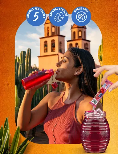 Vista 3 de Klass Aguas Frescas Mezcla de bebida Hibisco y Bayas ¡Sin azúcar! (40 sobres de polvo)
