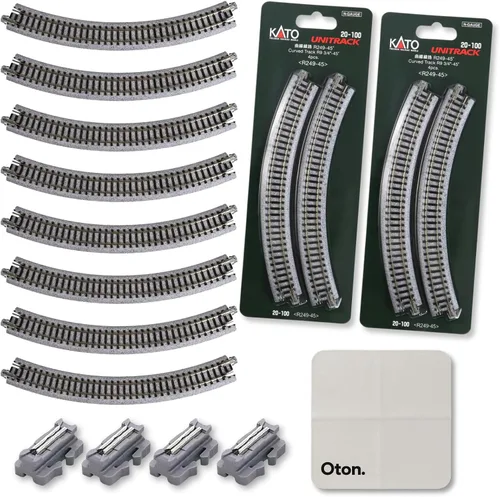 Escala N 20-100 Curve Track R249-45 (8 piezas) + 24-815 UniJoiners (4 piezas) + paño de limpieza de riel de 15 × 5.9 in - Juego para un diseño de