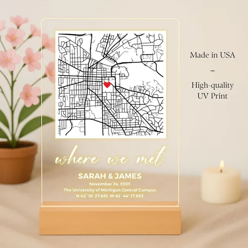 Vista 6 de Placa de Mapa Personalizada - Nuestra Primera Cita Donde Todo Comenzó Letrero de Ubicación Personalizado Signo de Mapa para Parejas Regalo para Ella