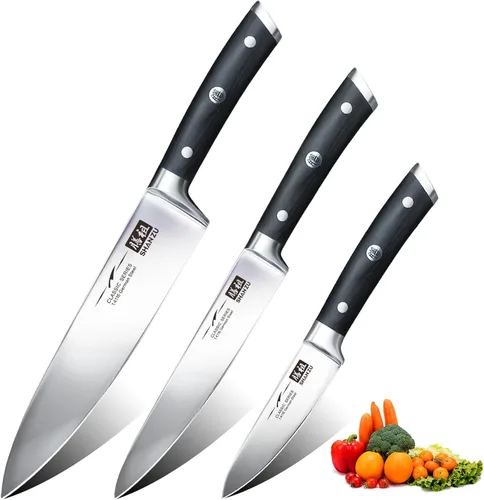 Vista 12 de SHAN ZU Juego de 3 cuchillos de carnicería con funda – para pavo, carne, BBQ, brisket, cuchillo de corte afilado, acero inoxidable profesional