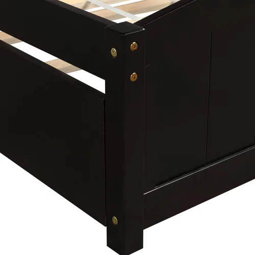 Vista 6 de Harper & Bright Designs Base de cama individual, plataforma de madera con nido, cabecero, estribo y soporte de listones de madera (espresso con nido)
