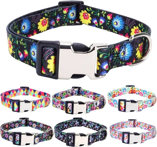 Weimostar Collar suave para perro con bonito patrón floral y hebilla ajustable, duradero y elegante, collar para cachorros para mascotas pequeñas,