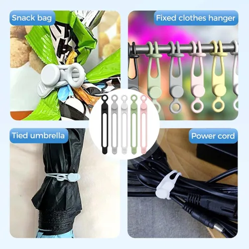 Vista 5 de Reusable Silicone Cable Organizer, Cord Holder Wire Ties for Bundling Charger Cables, Home Office Travel Gadgets (Green-5pc)