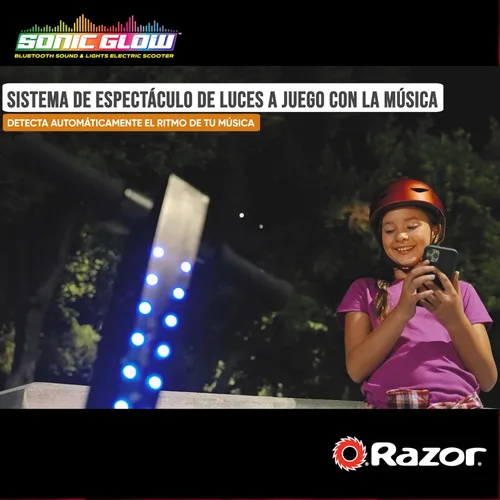 Vista 4 de Razor Sonic Glow Scooter eléctrico negro con luces LED y altavoz inalámbrico Bluetooth, (13112110)