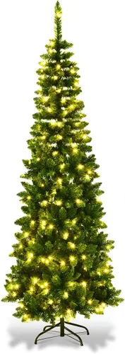 Vista 48 de GOFLAME Árbol de Navidad Artificial Preiluminado de 6 Pies, Árbol de Navidad Delgado con Cobertura de Nieve y Forma de Lápiz con Luces LED