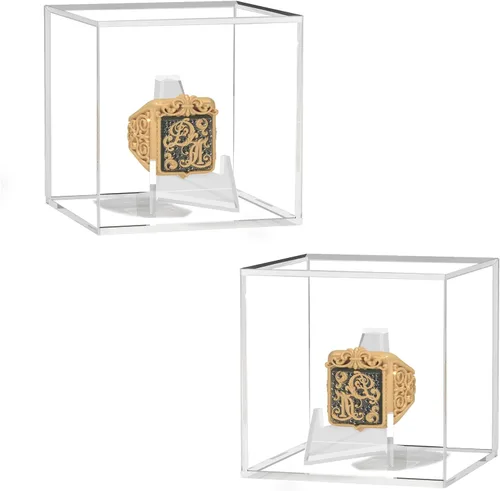 Vista 9 de Caja cuadrada de acrílico transparente para anillos de campeonato con soporte, 2.5 pulgadas, 1 paquete