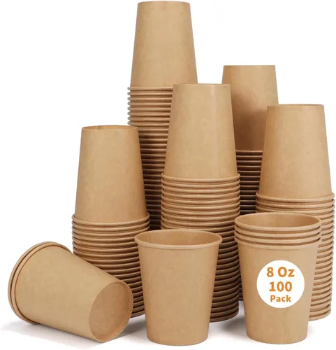 Vasos desechables, paquete de 100 vasos de papel Kraft de 8 onzas, tazas de café de papel, vasos desechables de 8 onzas para bebidas calientes o