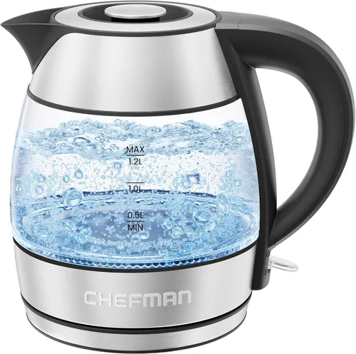 Vista 9 de Chefman Hervidor eléctrico de cuello de cisne, hervidor de té de 0.8 L para café y té, operación con un solo toque, protección para hervir, apagado