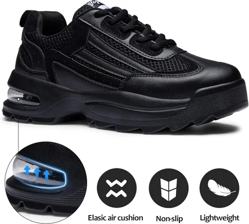 Vista 3 de Vepose Tenis gruesos 8018 para mujer, con espuma viscoelástica con amortiguación de aire, con cordones y soporte de arco
