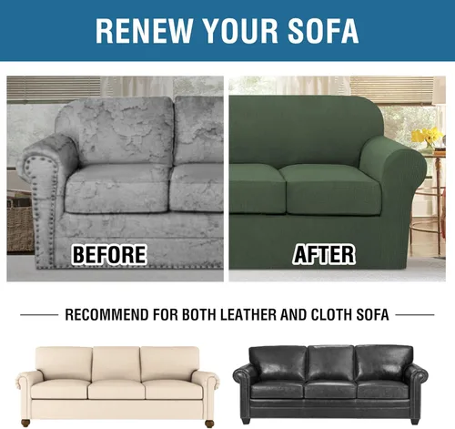 Vista 8 de H.VERSAILTEX - 4 fundas de sofá elásticas para 3 fundas de cojín para muebles de sala de estar (funda base más 3 fundas de cojín de asiento), tela