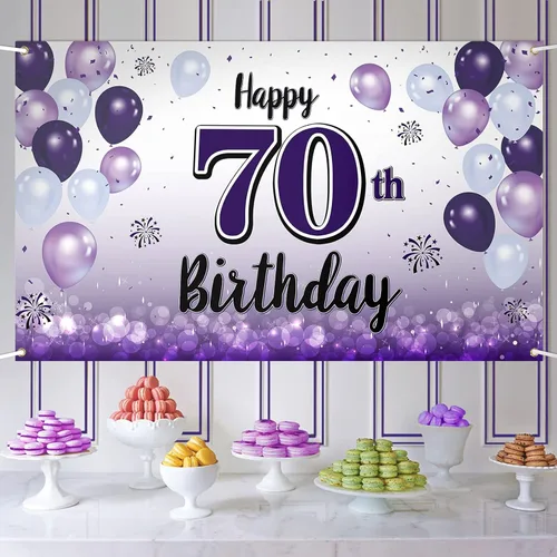 Vista 47 de Decoraciones de feliz cumpleaños número 10, cartel grande de globo morado para cumpleaños número 10, suministros para fiesta de cumpleaños de 10