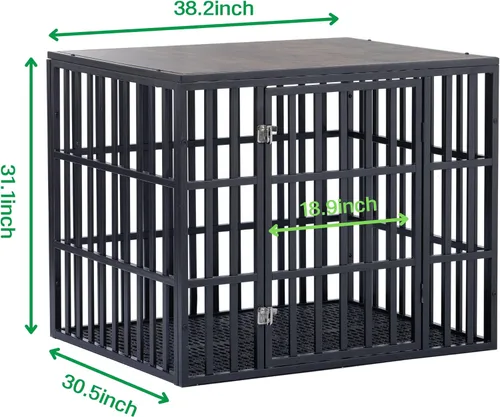 Vista 8 de Jaula para perros resistente de 38 pulgadas, jaula para perros de metal fuerte para perros grandes y medianos con parte superior y bandeja