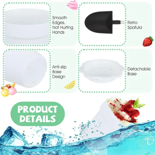 Vista 6 de Honeydak Paquete de 50 tazas de plástico para tartas de postre con tapa, pala, cuchara, bandeja inferior, tazas de postre, helado, yogur, Blanco