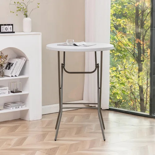 Vista 7 de BTExpert Mesa Plegable de Plástico de Granito Blanco Redonda de 32" Altura de Barra de 43" Mesa Comercial Portátil Mesa de Banquete Tarjeta Café