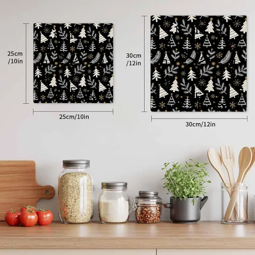 Vista 7 de Christmas Tree Wooden Wall Clock Silent Non Ticking, Winter Xmas Pine Leaf Snowflake Black Square Wall Clocks Battery Operated, Decor Clock for Home