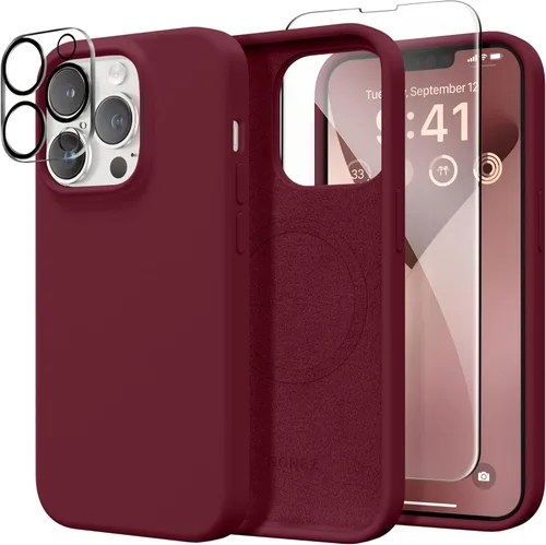 Vista 305 de GONEZ Funda magnética para iPhone 14, compatible con Magsafe, con protector de pantalla + protector de cámara, forro de microfibra antiarañazos