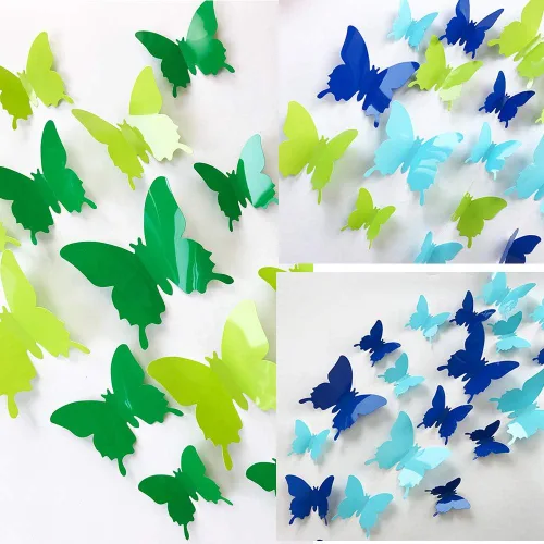 Vista 7 de Calcomanías de pared 3D de mariposa azul aire, 24 unidades, calcomanías de mural extraíbles, calcomanías de pared para decoración del hogar