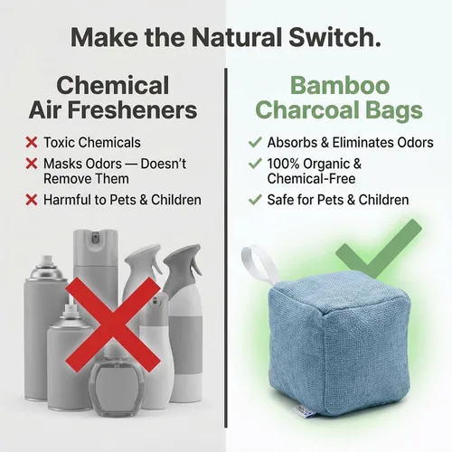 Vista 3 de Paquete de 4 bolsas purificadoras de aire de carbón de bambú activado naturalmente Bolsa desodorante natural para el hogar Bolsa de carbón