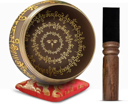 Vista 10 de HIMALAYAN BAZAAR - Juego de cuencos tibetanos de 4 pulgadas, fácil de tocar, auténtico, hecho a mano para meditación, sonido de 7 chakras, curación