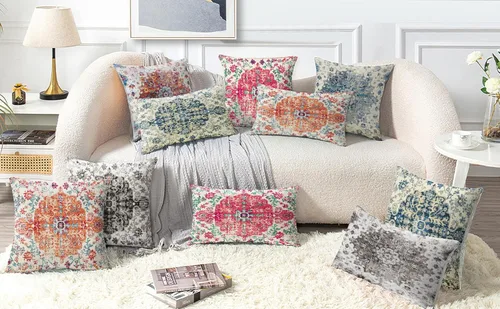 Vista 19 de VAKADO Juego de 2 fundas de almohada negras para exteriores, 18 x 18 pulgadas, estilo bohemio, decorativo, primavera, sofá, granja, gris, bohemio