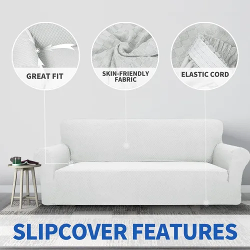 Vista 3 de ZNSAYOTX - 1 funda de sofá jacquard para sofás de 3 cojines, de alta elasticidad para mascotas, antideslizante, protector de muebles (grande, blanco)