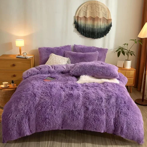 Vista 11 de Juego de funda de edredón lanuda de 5 piezas, juego de edredón de piel sintética esponjosa color negro, tamaño Queen, ropa de cama mullida