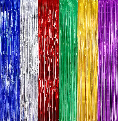 Vista 8 de Paquete de 2 cortinas de flecos de papel de oropel mate azul de 3.3 x 6.6 pies, para compromiso, despedida de soltera, despedida de soltera