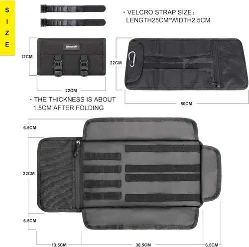 Vista 6 de Rhinowalk Bolsa de sillín de motocicleta para motocicleta, bolsa organizadora de herramientas, bolsa de herramientas enrollable para manillar