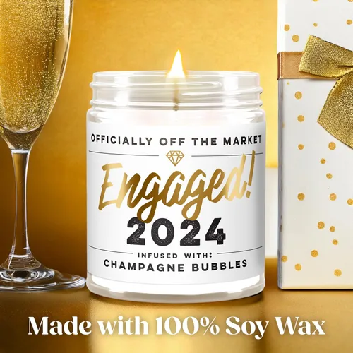 Vista 3 de WAX & WIT Velas de compromiso 2024, regalos para parejas, perfumadas con burbujas de champán, parejas recién comprometidas, despedida de soltera