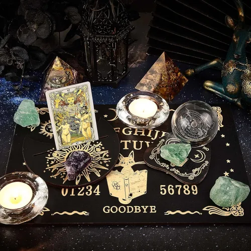 Vista 5 de CREATCABIN Juego de 3 tableros de adivinación de madera, soporte para cartas de tarot, soporte para cartas de tarot, soporte de tarot, soporte