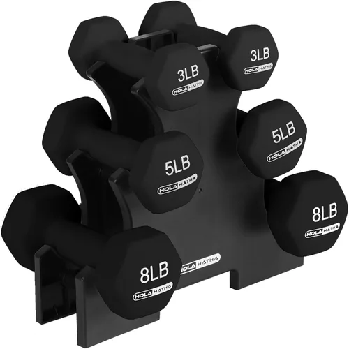 Vista 29 de HolaHatha Neoprene Dumbbell Weights Set w/Rack, Home Gym Equipment - Portable Weighted Exercise Dumbbells for Fitness, Training, and Lifting Workouts