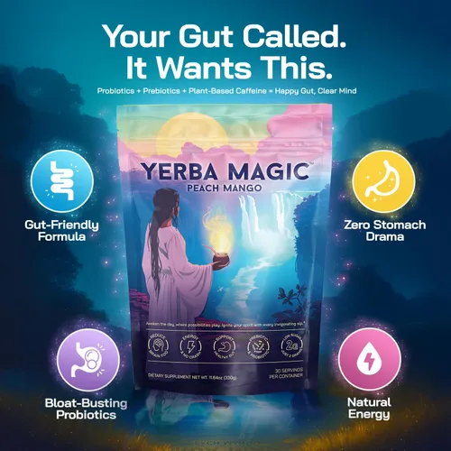 Vista 4 de Yerba Magic - Yerba Mate Tea - Super bebida instantánea en polvo con nootrópicos, prebióticos y probióticos, energía limpia, claridad mental