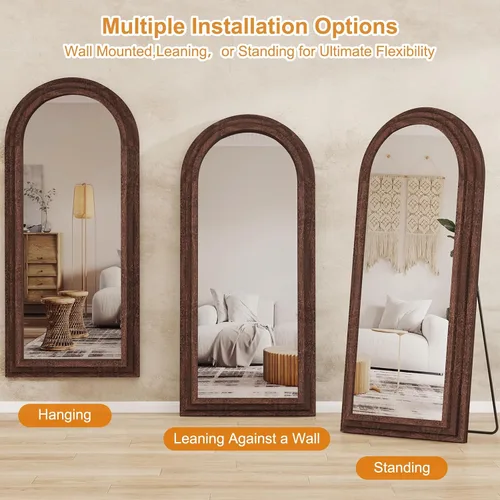 Vista 5 de ZHUNFA Espejo externo arqueado de tres capas de longitud completa con marco de madera maciza, espejo de pie moderno de 65 x 22 pulgadas, decoración