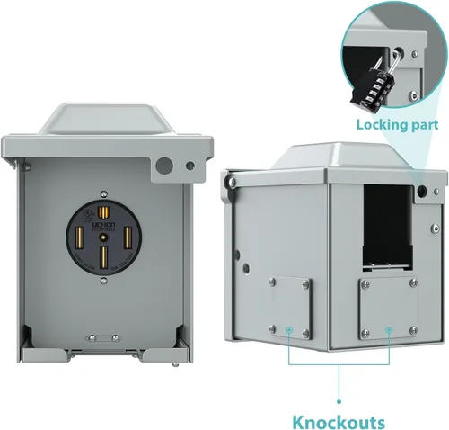 Vista 4 de WEBANG Caja de toma de corriente de 50 amperios RV/EV, cerrada, resistente a la intemperie, eléctrica al aire libre de 125/250 voltios NEMA 14-50R