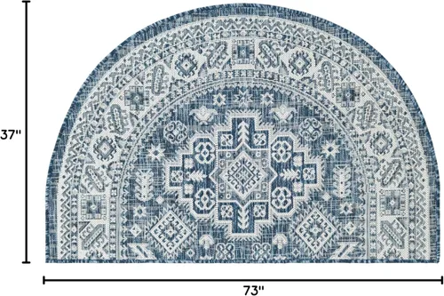 Vista 357 de Unique Loom Outdoor Aztec Collection Alfombra de área - Chalca (10 pies, redonda, azul/marfil)